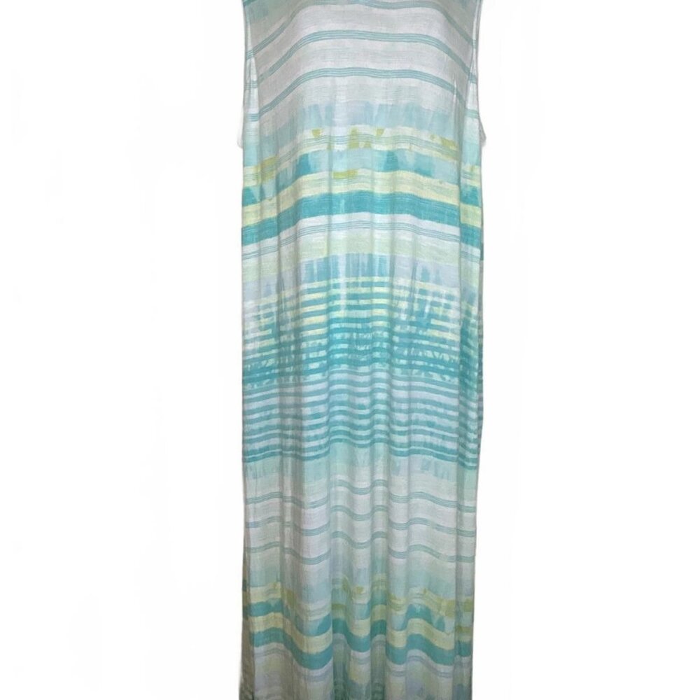 J. Jill XL Maxi Dress Striped Tie Dye Rayon Blend Blue Green